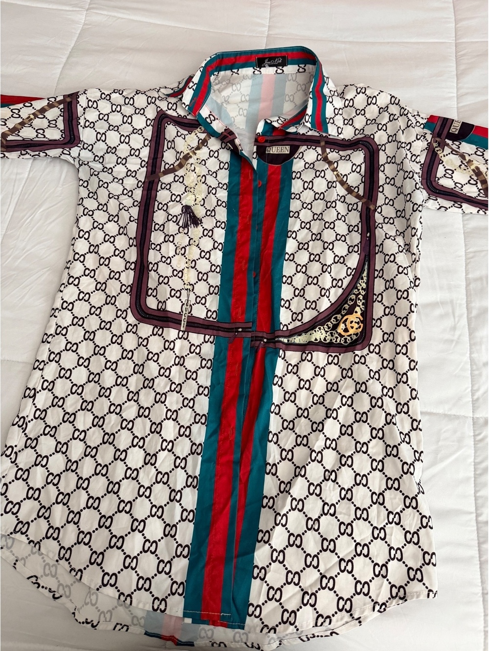 Janai Nicole Collection Women's Printed Button-Up Shirt - M